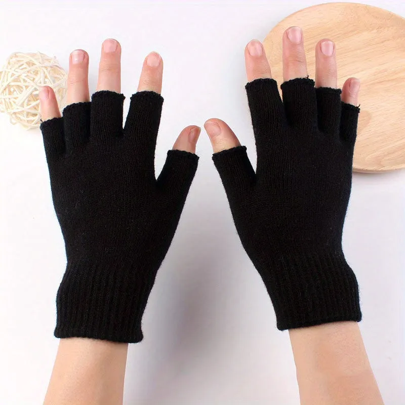 1 Pair of Cozy Thermal Half Finger Knit Gloves for Women - Cycling Gloves with Warmth, Durability, and Grip - Perfect for Cold Weather Riding