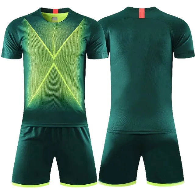 Adults Summer Short Sleeve Kids Soccer Training Suits Football Kits Soccer Custom Shorts Jersey Set