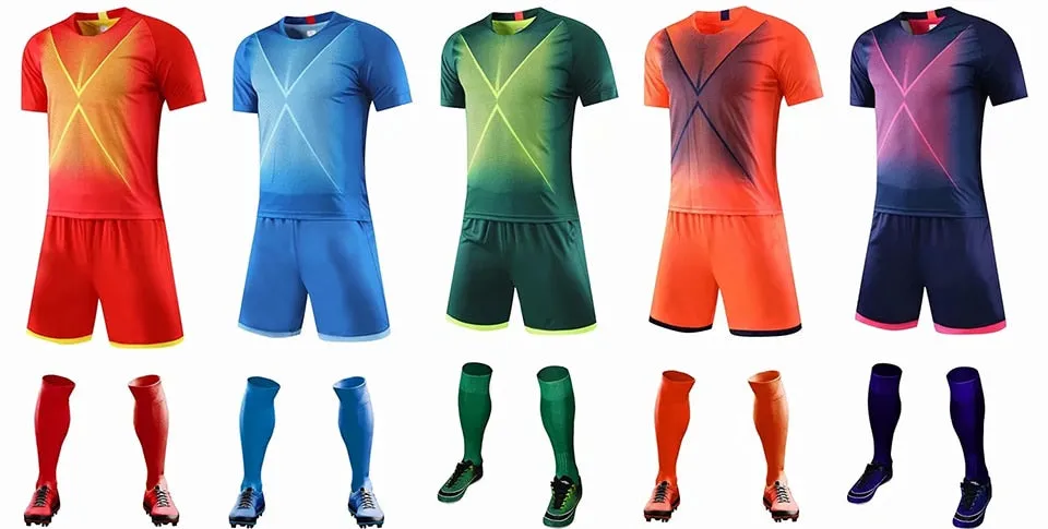 Adults Summer Short Sleeve Kids Soccer Training Suits Football Kits Soccer Custom Shorts Jersey Set