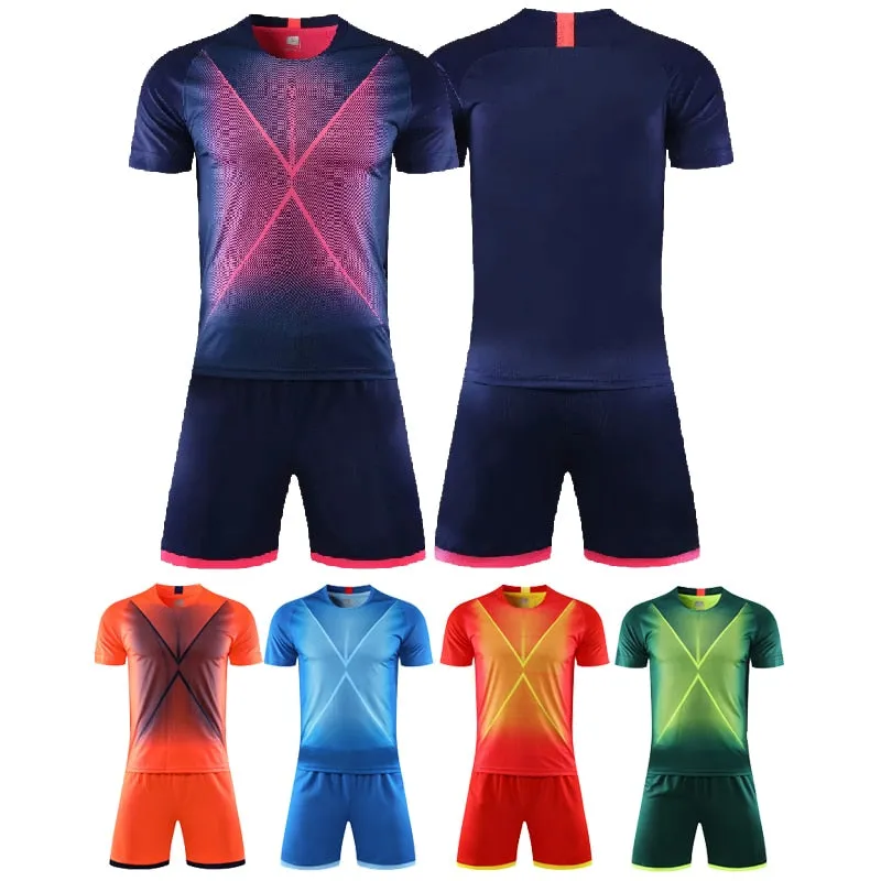 Adults Summer Short Sleeve Kids Soccer Training Suits Football Kits Soccer Custom Shorts Jersey Set