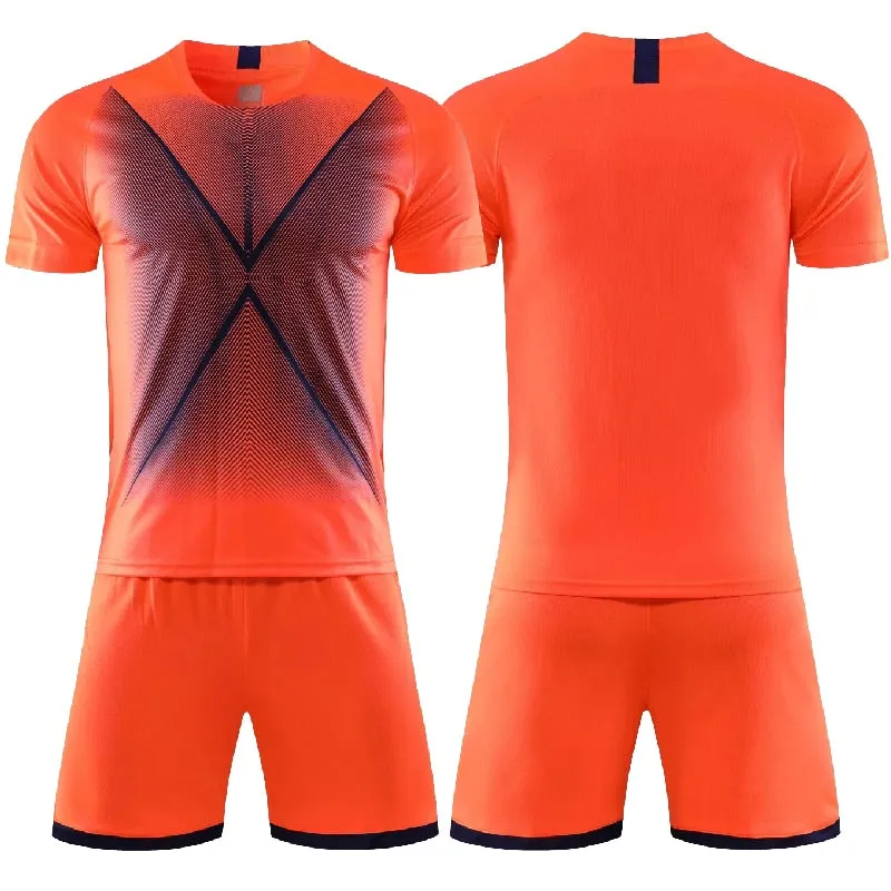 Adults Summer Short Sleeve Kids Soccer Training Suits Football Kits Soccer Custom Shorts Jersey Set