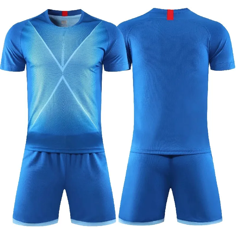 Adults Summer Short Sleeve Kids Soccer Training Suits Football Kits Soccer Custom Shorts Jersey Set