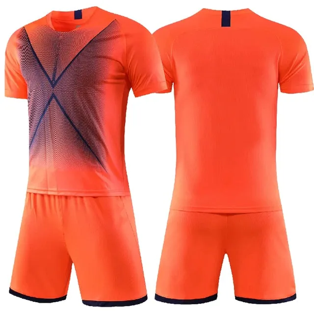 Adults Summer Short Sleeve Kids Soccer Training Suits Football Kits Soccer Custom Shorts Jersey Set