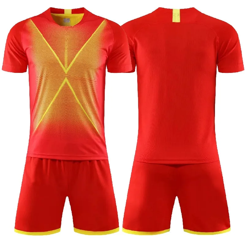 Adults Summer Short Sleeve Kids Soccer Training Suits Football Kits Soccer Custom Shorts Jersey Set