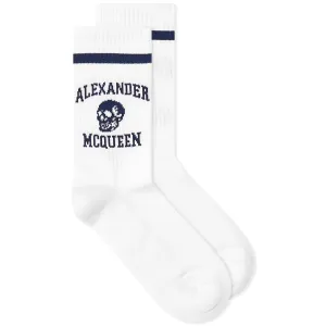 Alexander Mcqueen Varsity Skull Logo socks, white/blue