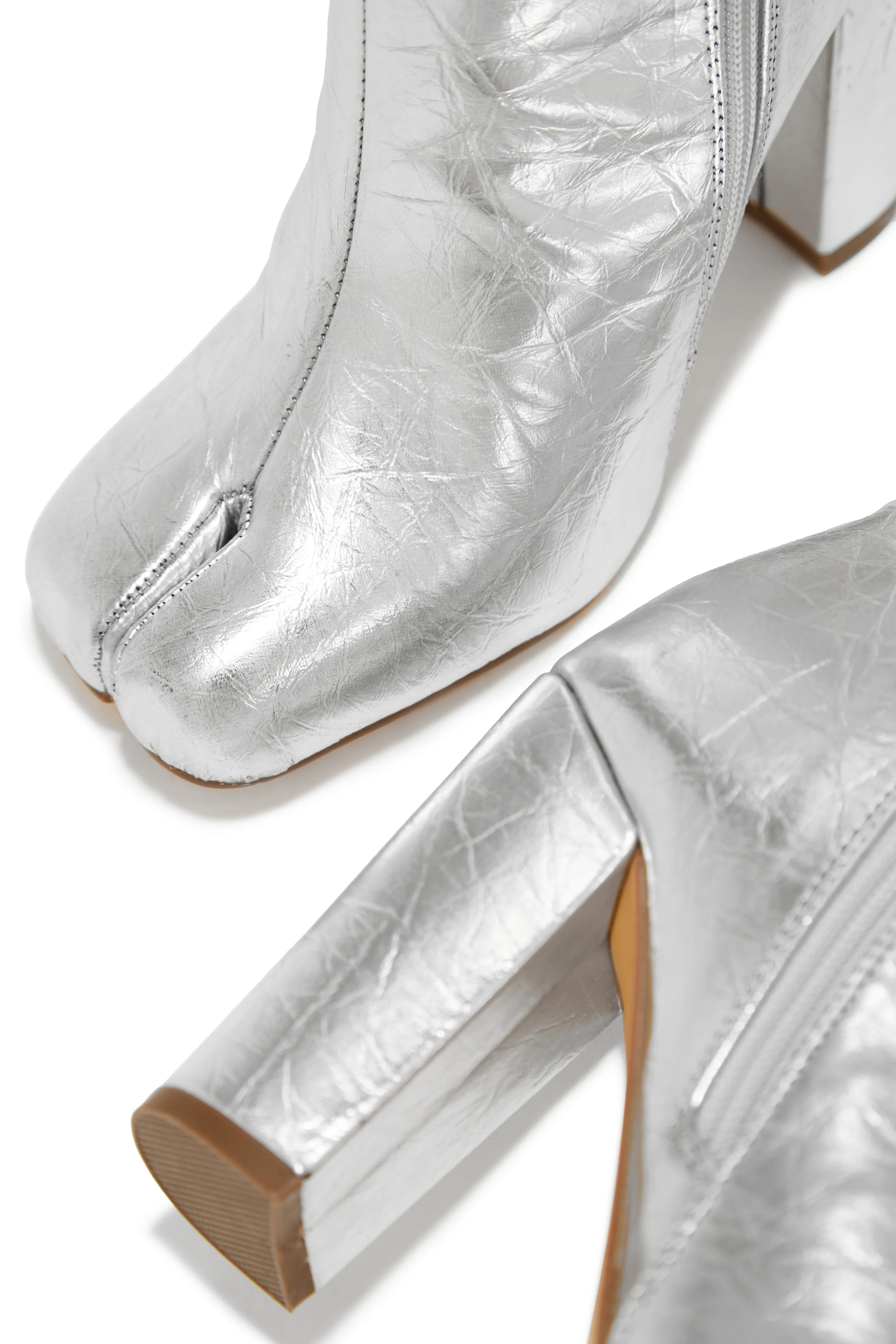 Alura Toe Split Block Heel Ankle Boots - Silver