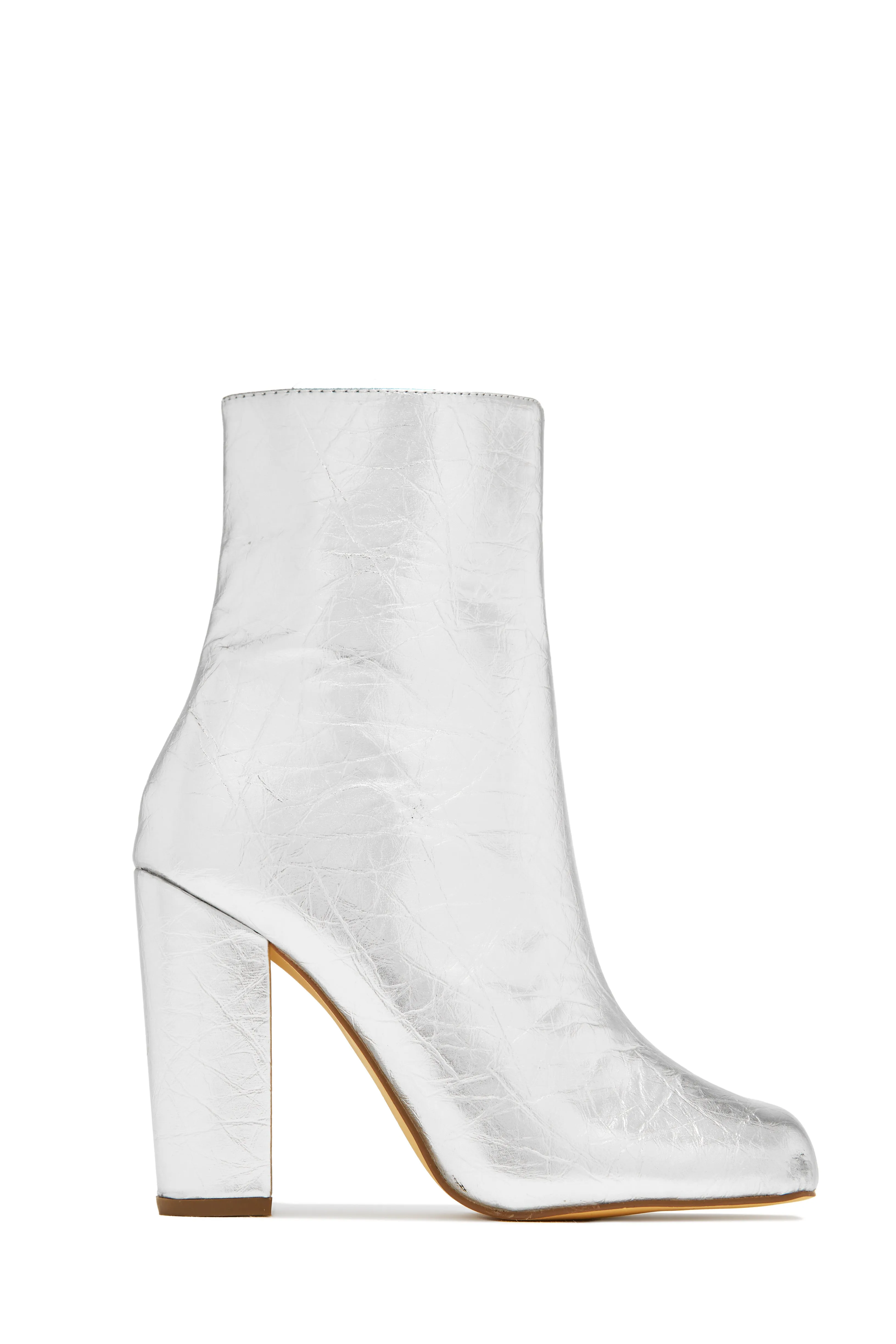 Alura Toe Split Block Heel Ankle Boots - Silver