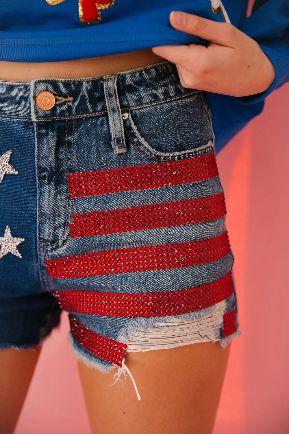 AMERICAN FLAG DENIM SHORTS