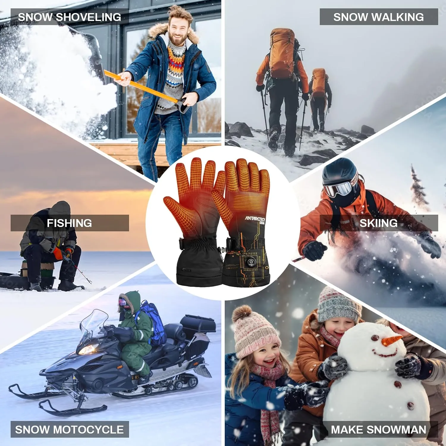 ANTARCTICA GEAR Winter Ski Gloves Rechargeable Heating Warm Gloves for Motorcycle