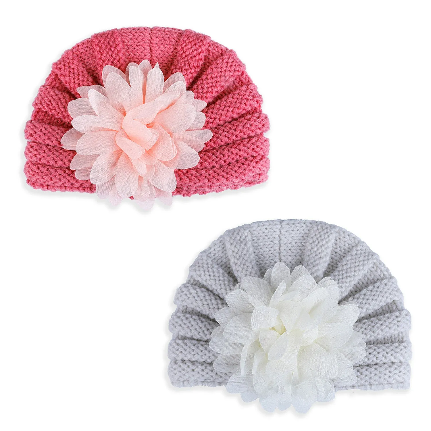 Baby Moo Floral Petals 2 Pack Turban Caps - Pink And White