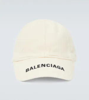 Balenciaga Logo Cotton Baseball Cap, White