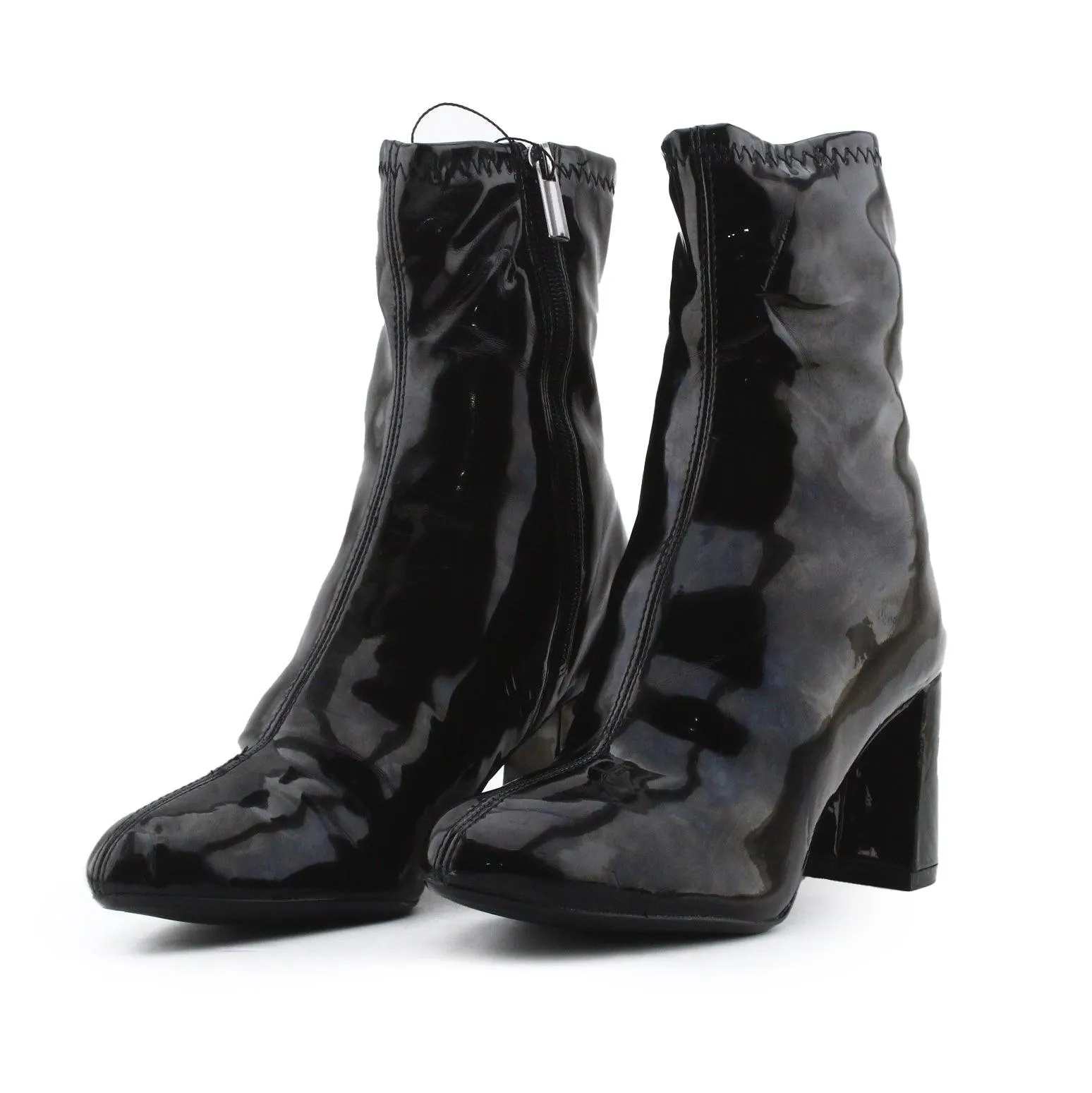 Bershka Zipper Block Heels Ankle Boots | 100% Synthetic Leather