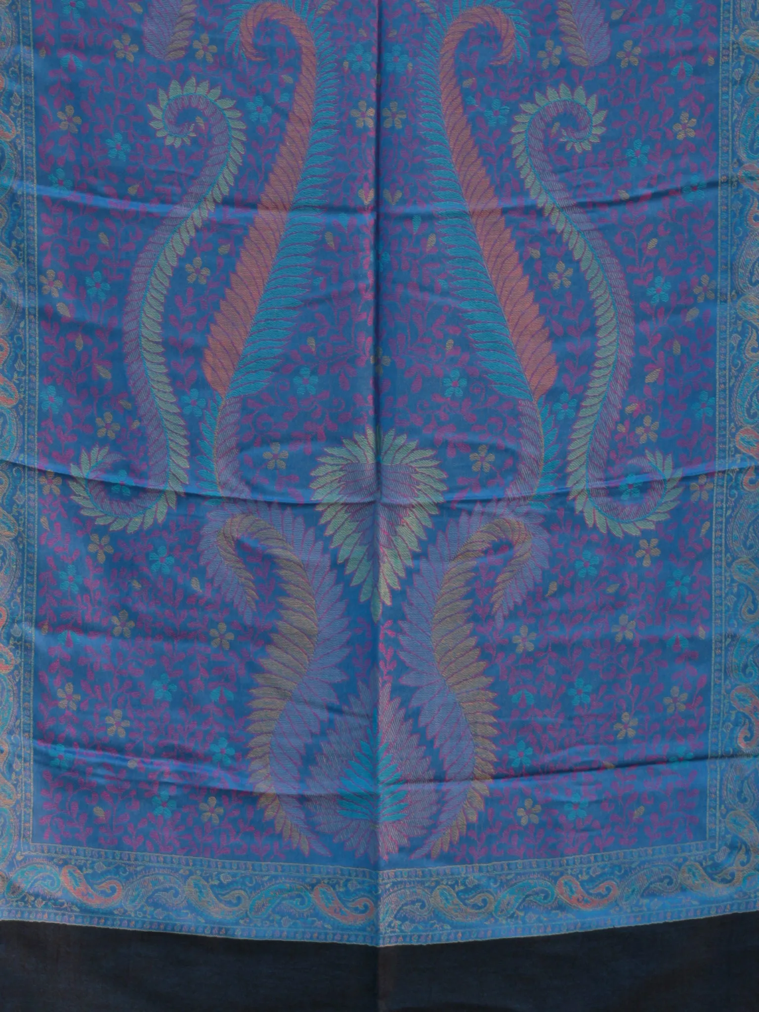 Blue Magenta Pink Jamavari Silk Woollen Kashmiri Stole - S200536