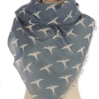 Blue Swallows Print Scarf