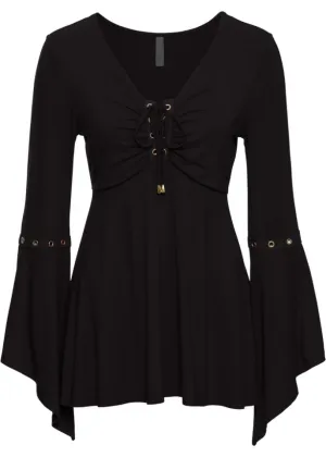 Bodyflirt Boutique long sleeve shirt with eyelets and laces, black