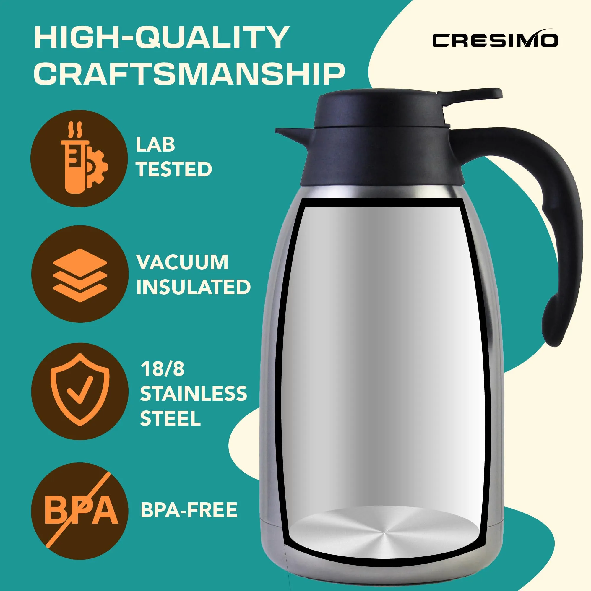 CRESIMO 68 Oz Thermal Coffee 12 Hour Hot Insulated Stainless Steel Tea Flask