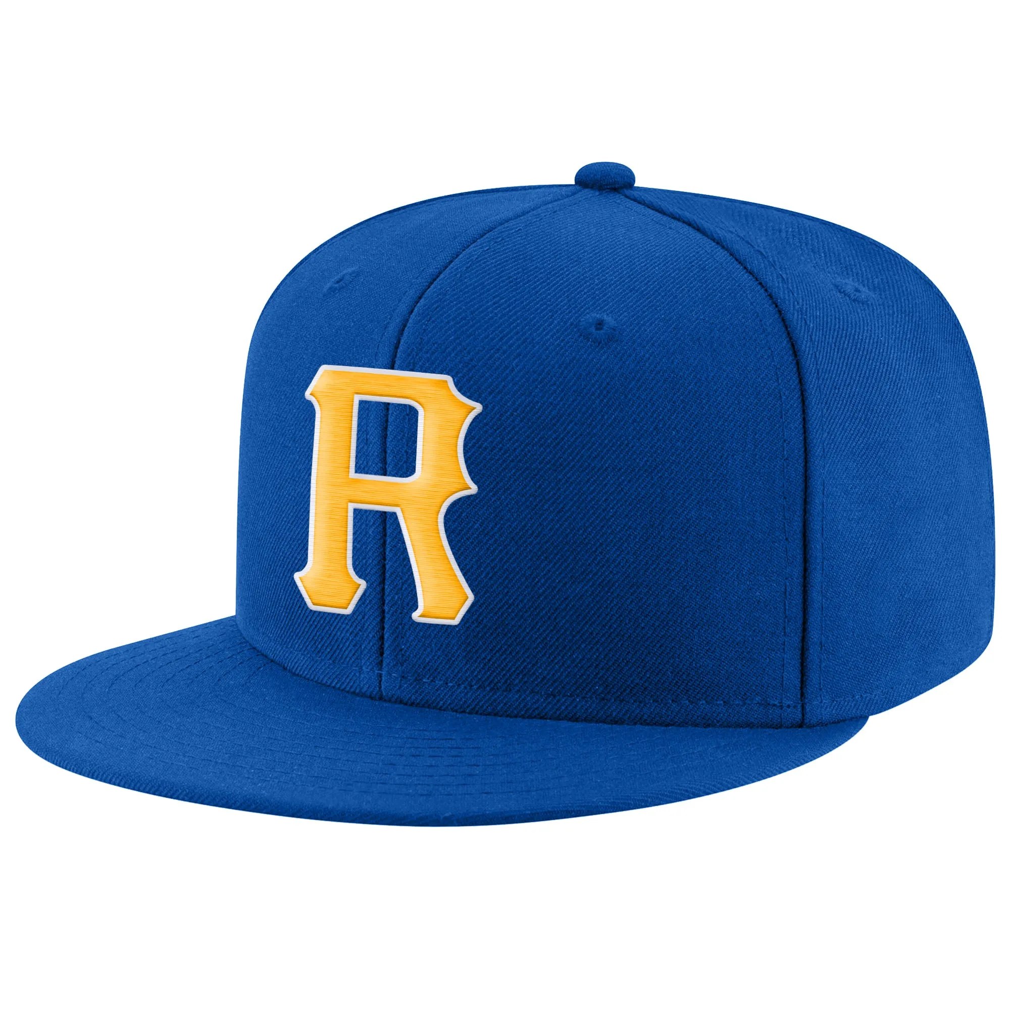 Custom Royal Gold-White Stitched Adjustable Snapback Hat