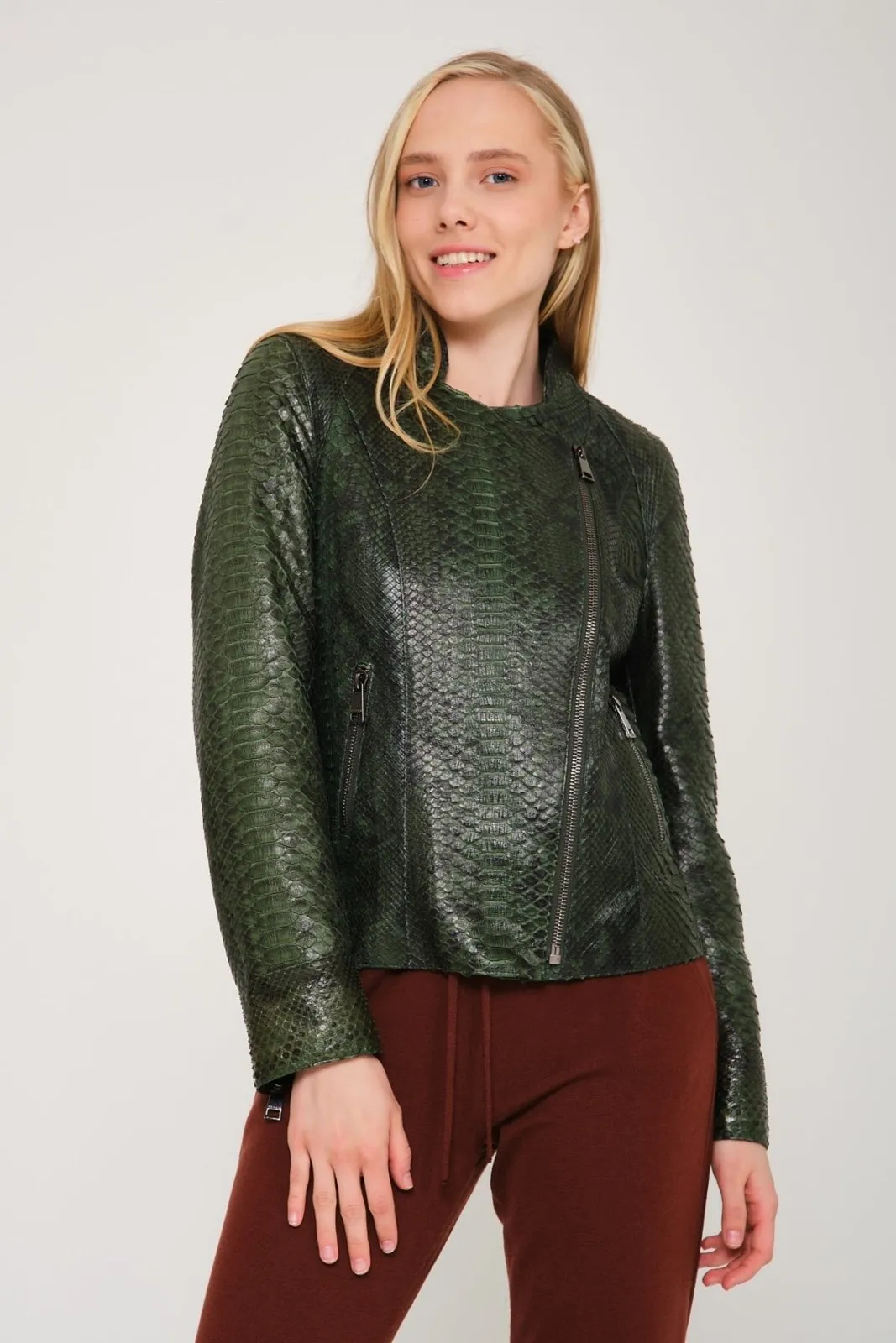 Dark Green Python Leather Jacket