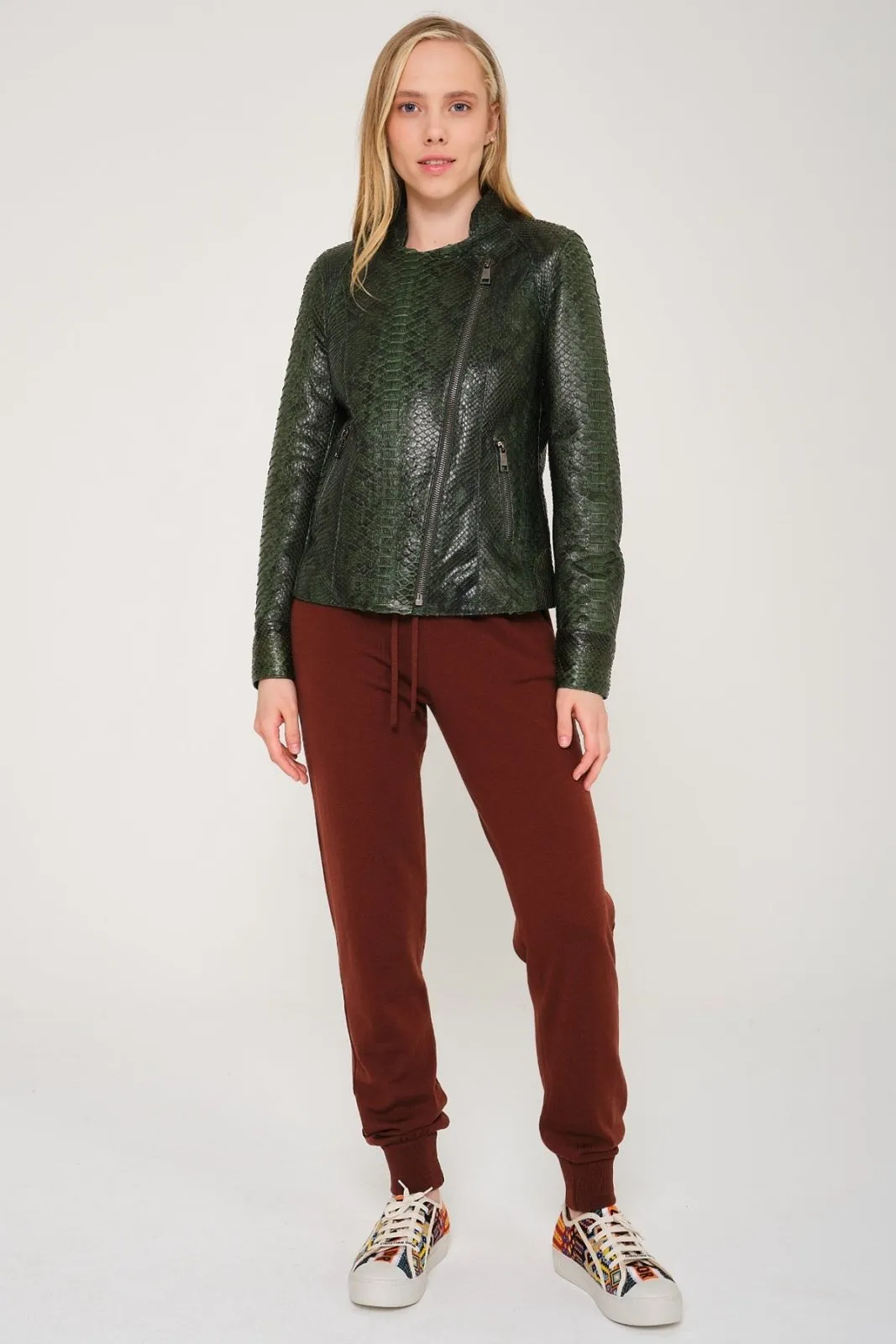 Dark Green Python Leather Jacket