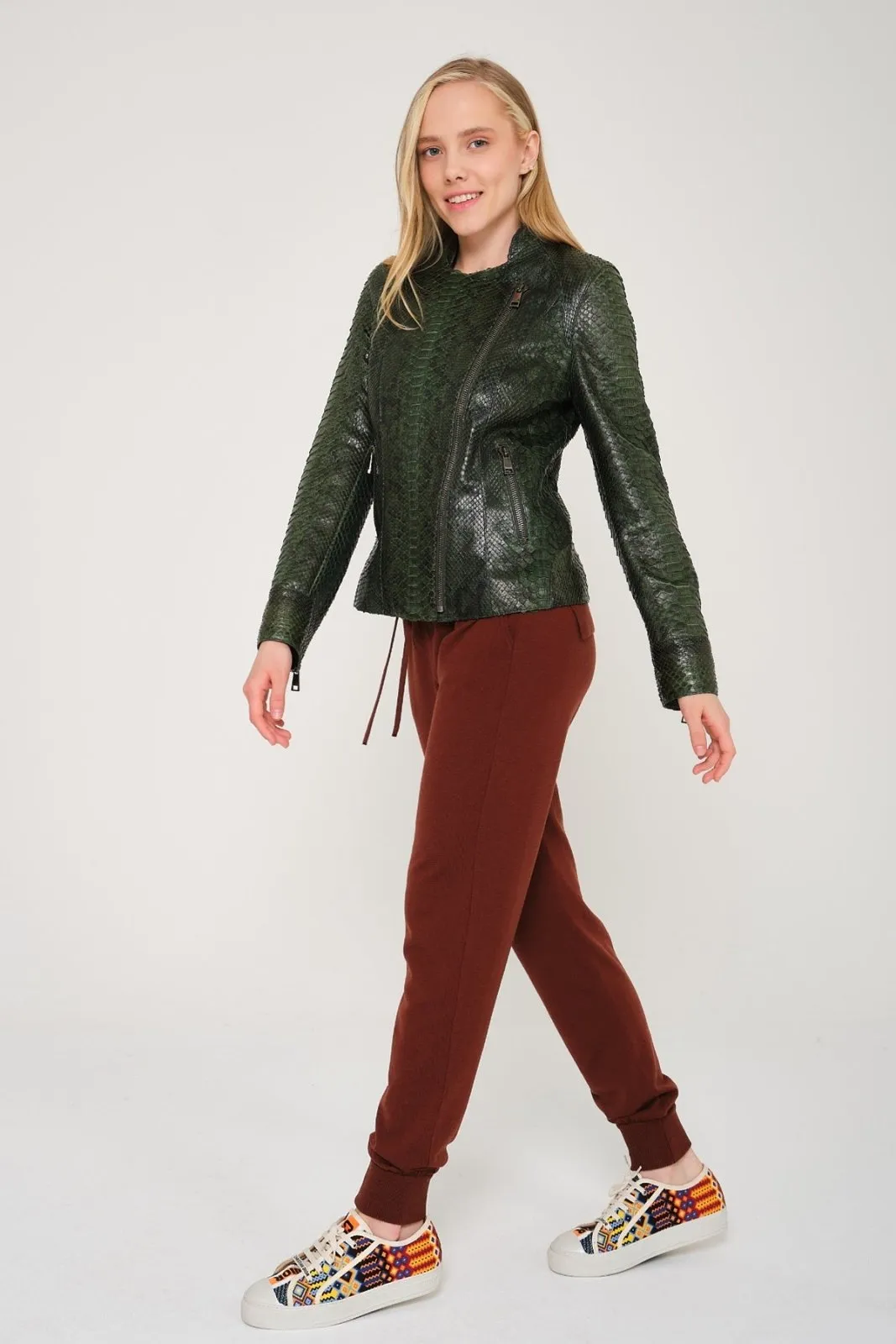 Dark Green Python Leather Jacket