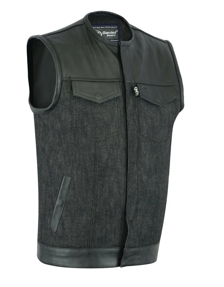 DM901 Men's Leather/Denim Combo Vest Without Collar