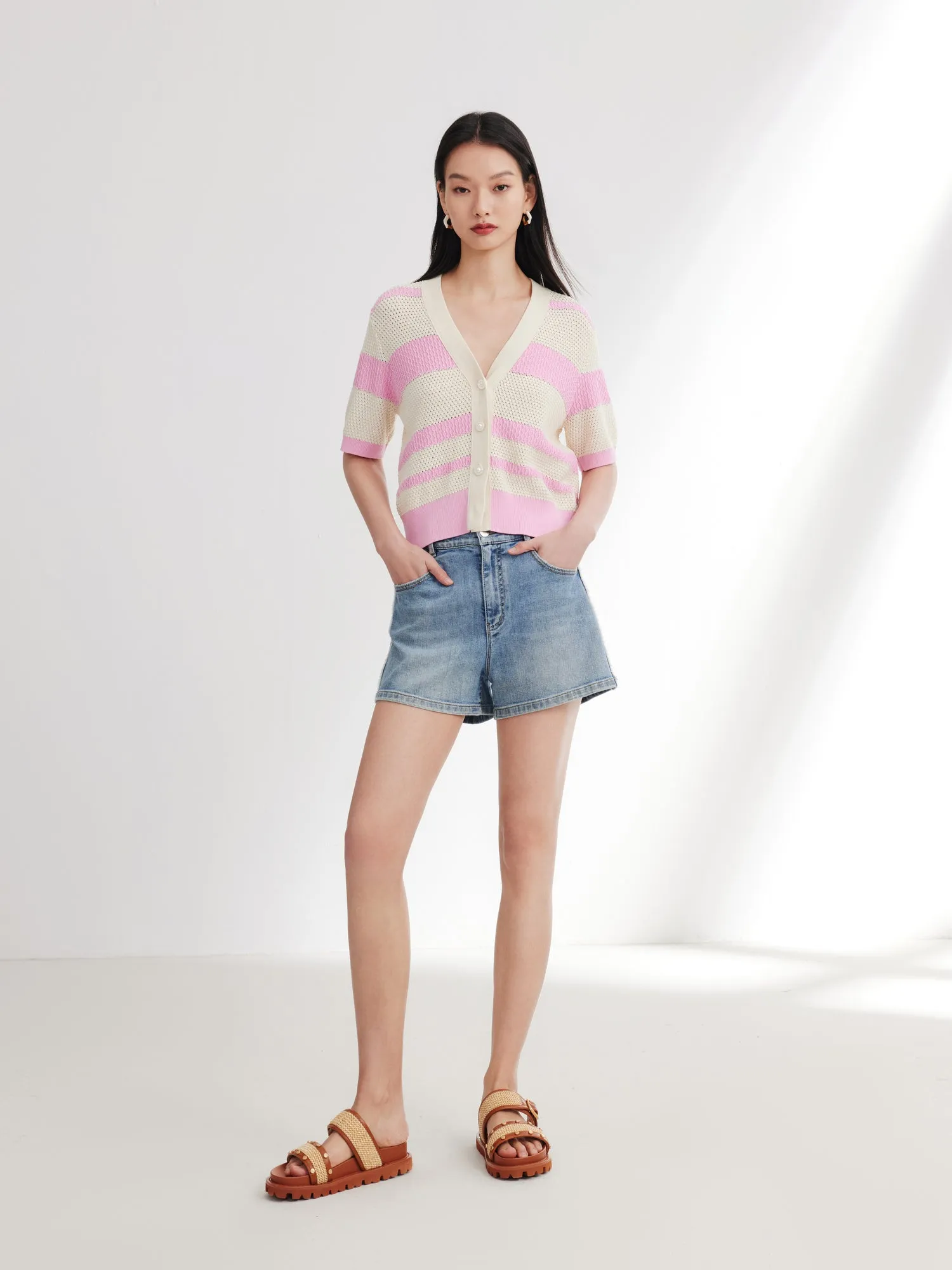 EP YAYING A-line Cotton Linen Denim Shorts