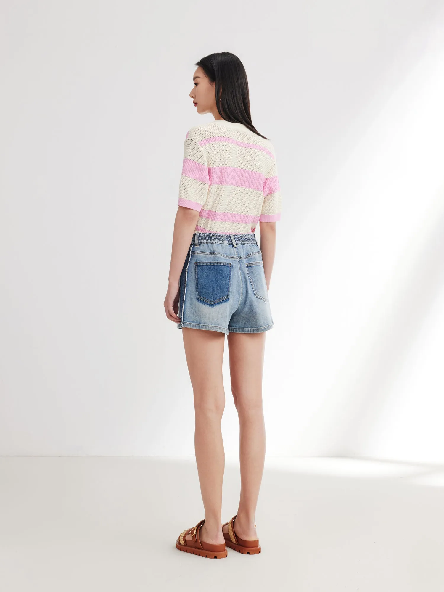 EP YAYING A-line Cotton Linen Denim Shorts