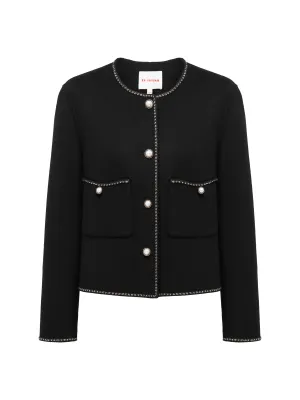 EP YAYING Trimmed Black Double Woolen Jacket