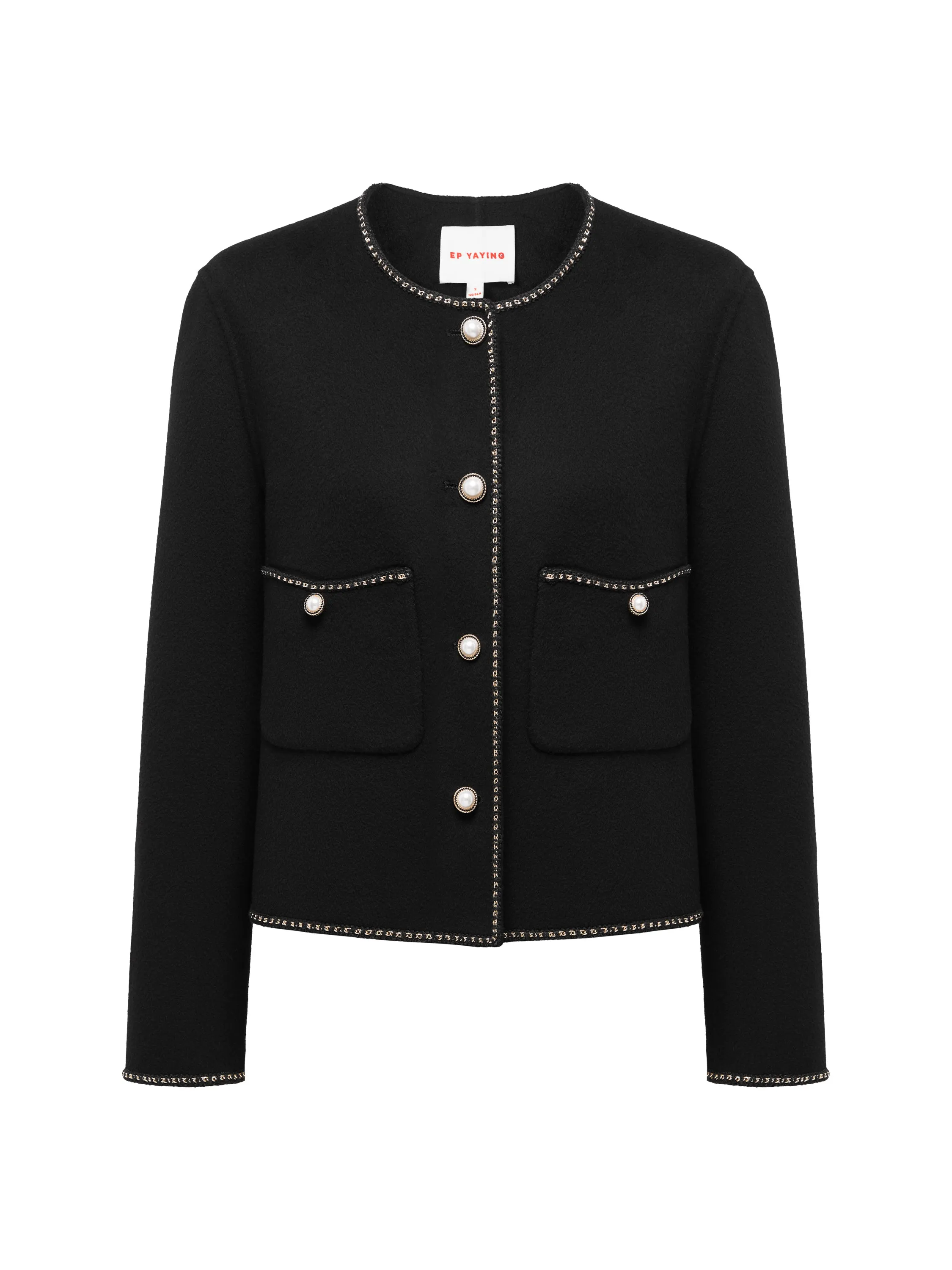 EP YAYING Trimmed Black Double Woolen Jacket