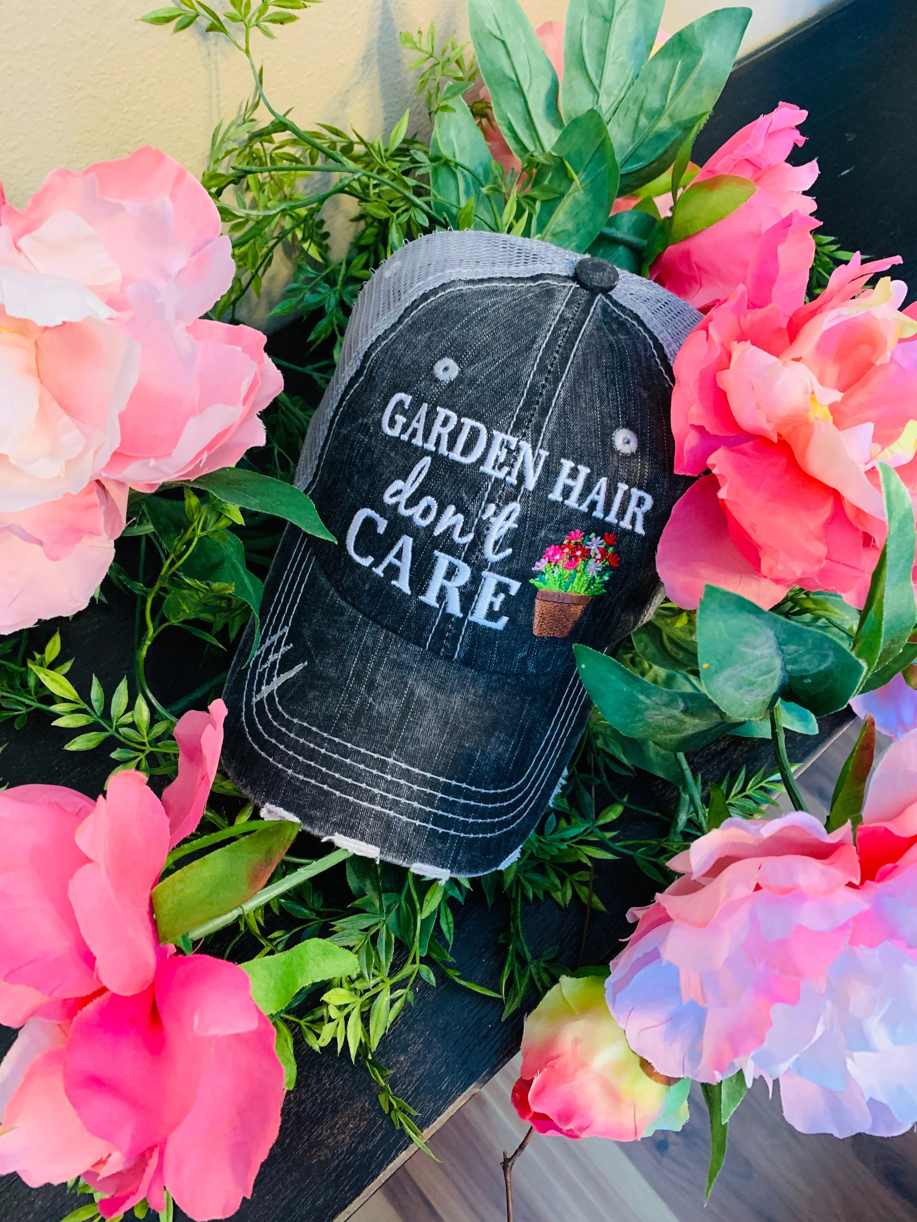 Garden hats GARDEN hair dont care Embroidered trucker caps Flowers