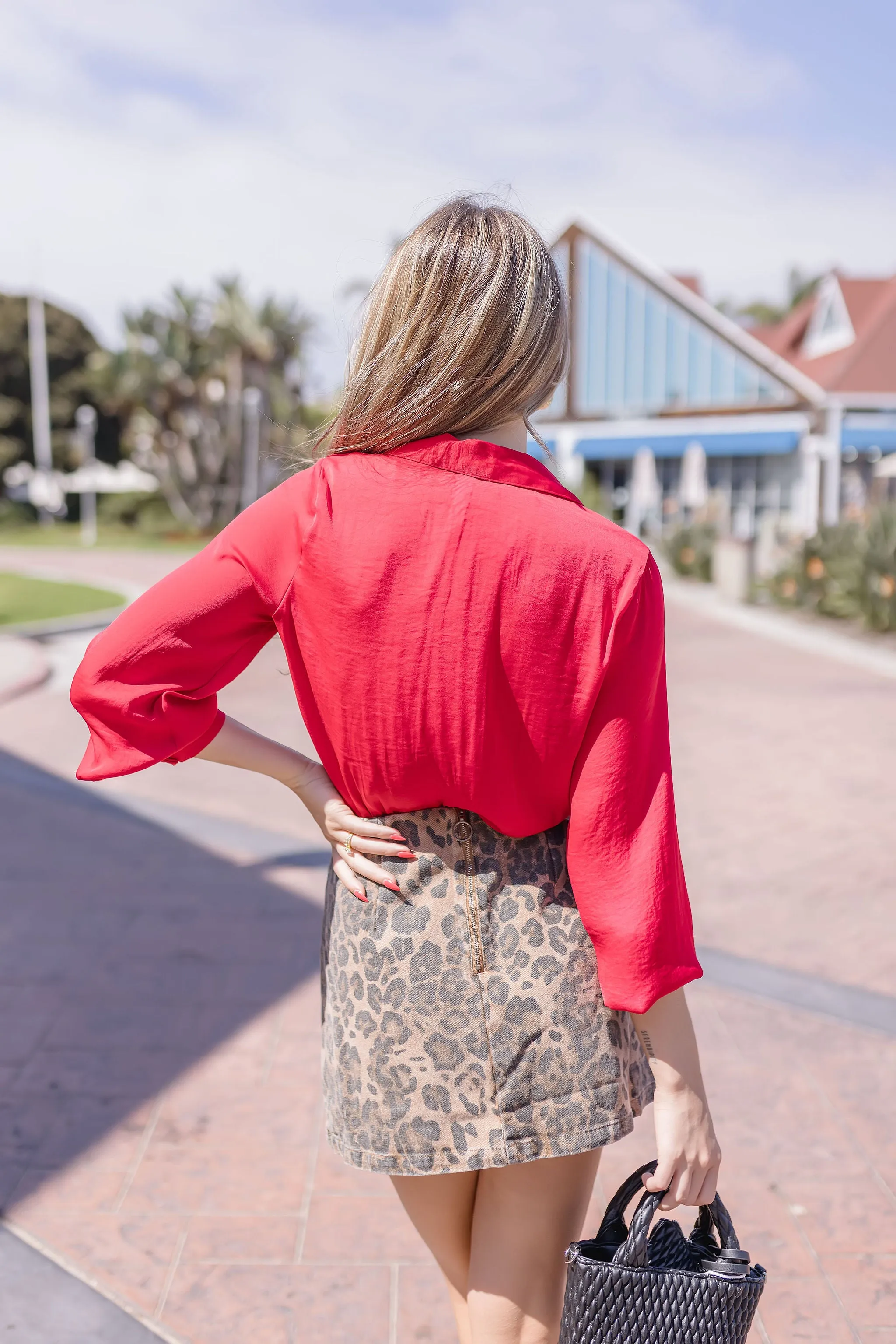 Grace Long Sleeve Button Down Satin Top Red