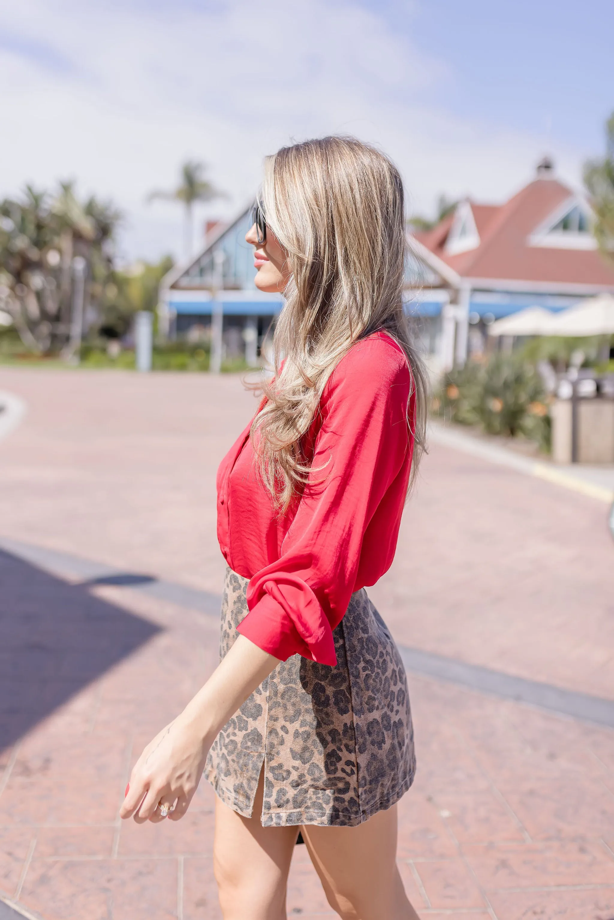 Grace Long Sleeve Button Down Satin Top Red