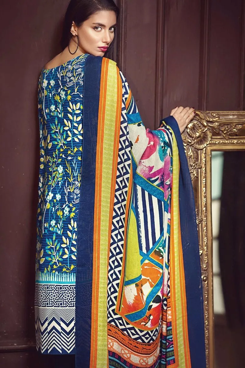 Gul Ahmed Winter 2017 – Blue 3 Pc Silk Woolen SW-33