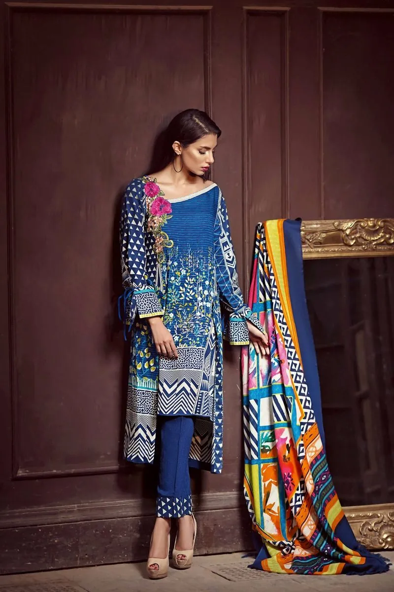 Gul Ahmed Winter 2017 – Blue 3 Pc Silk Woolen SW-33