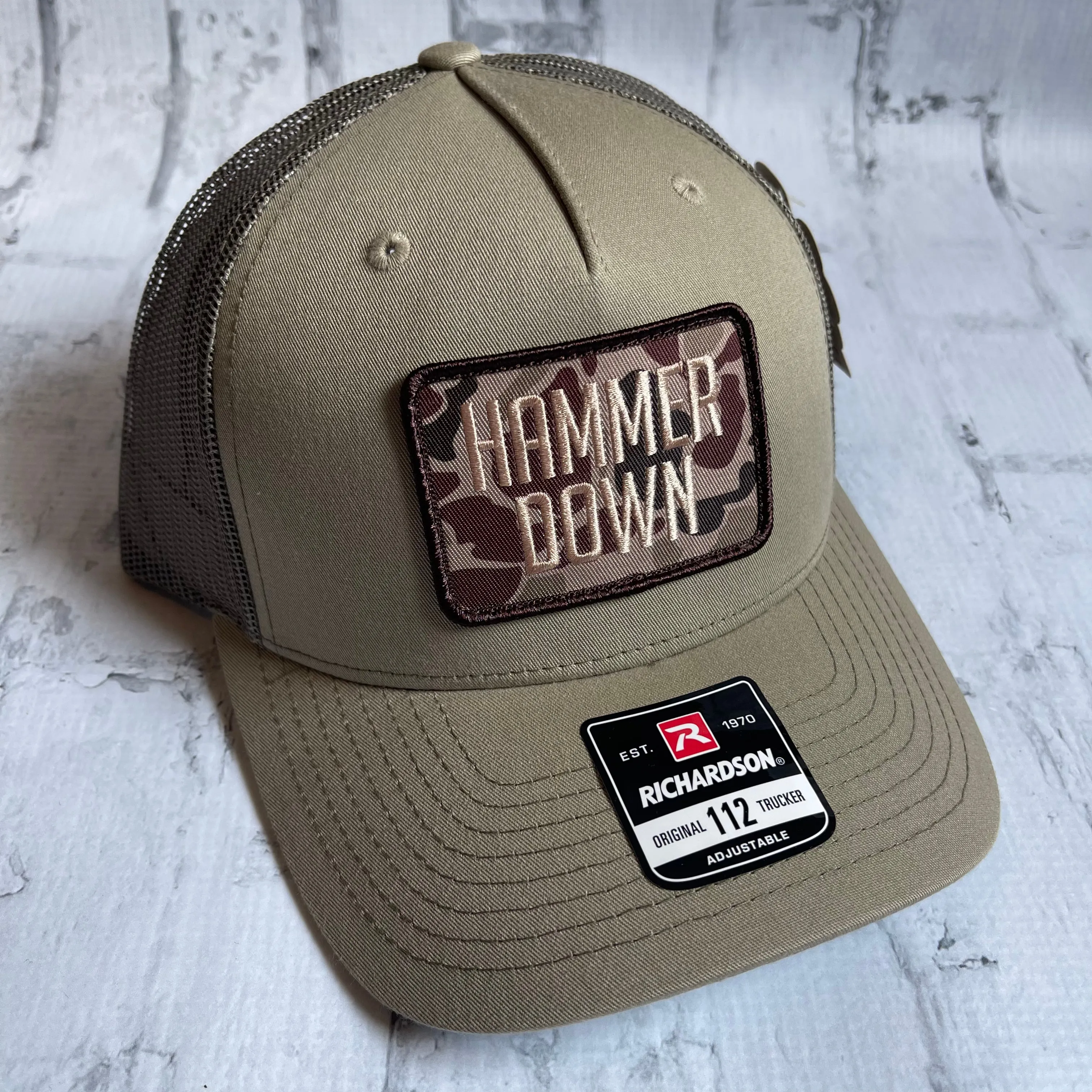 Hammer Down "Simple Brown Duck Camo" Hat - Khaki with Woven Patch