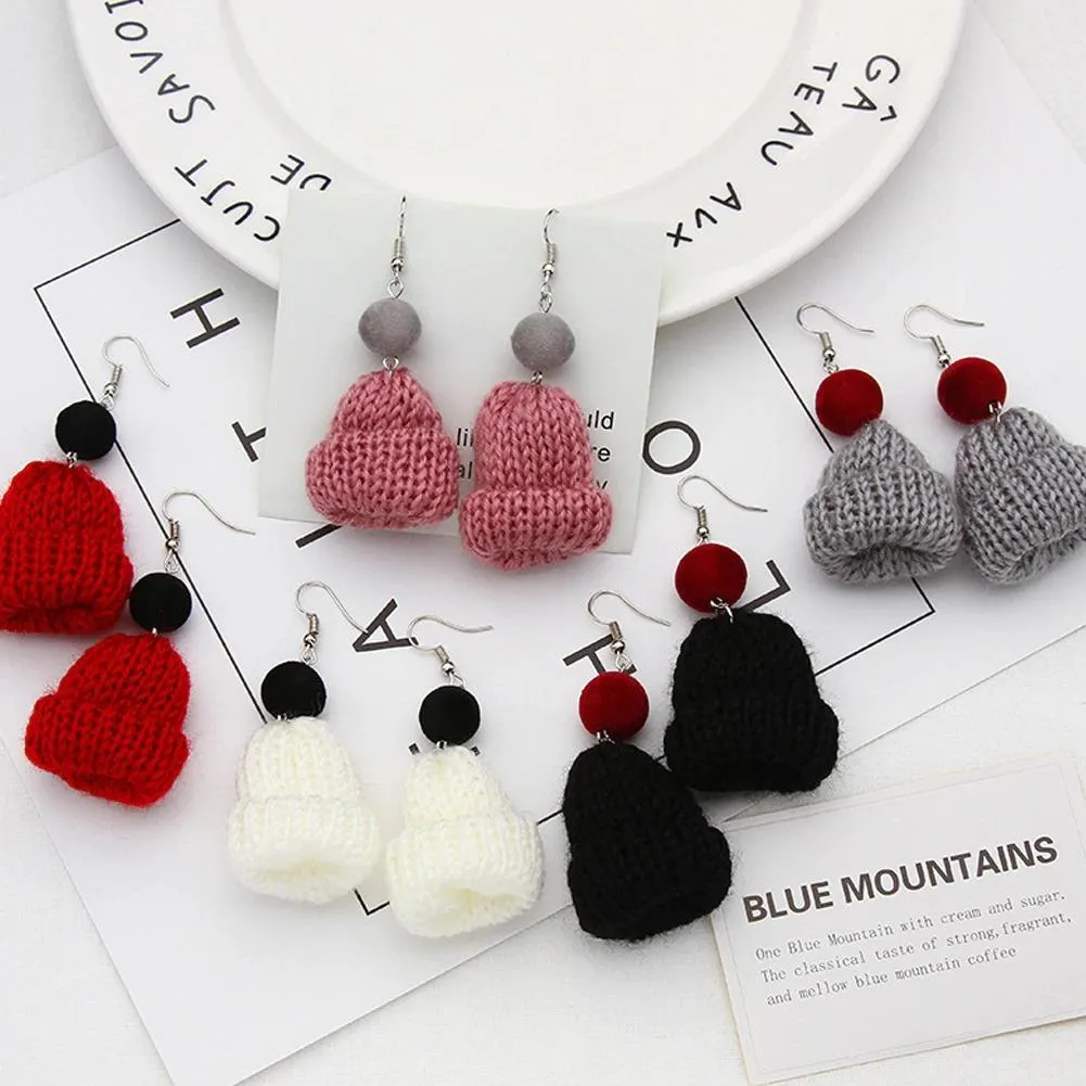 Handmade Winter Knitted Beanie Dangling Earrings