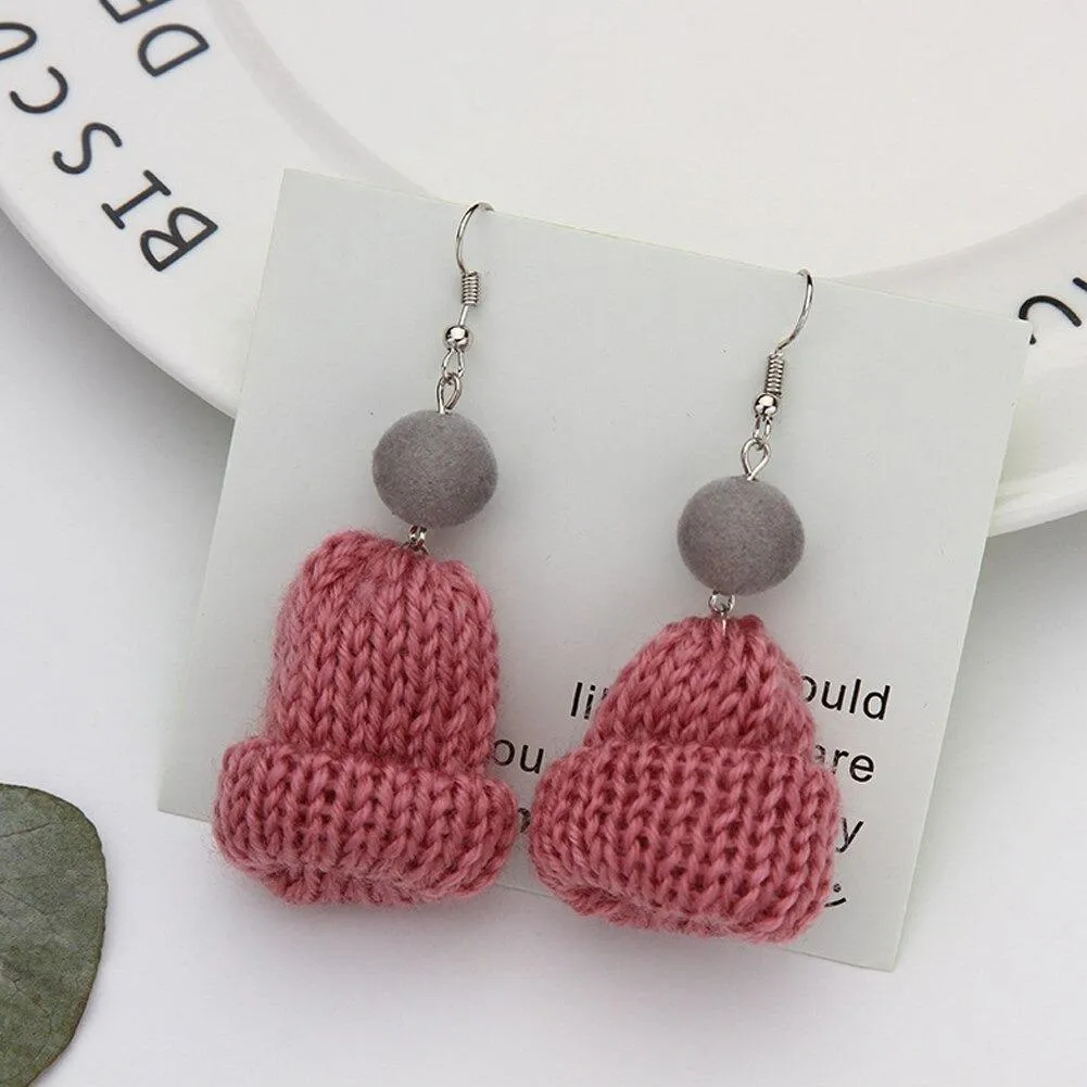 Handmade Winter Knitted Beanie Dangling Earrings