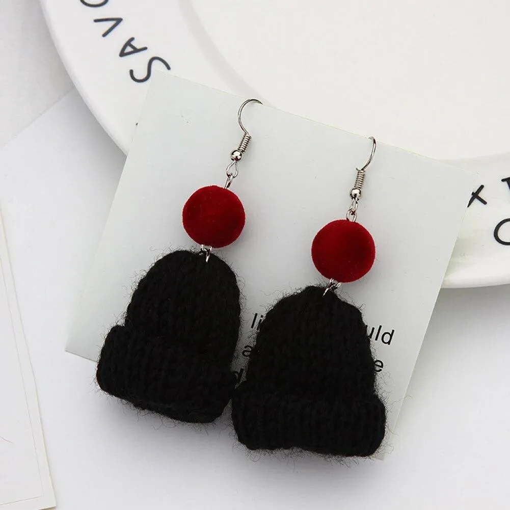 Handmade Winter Knitted Beanie Dangling Earrings