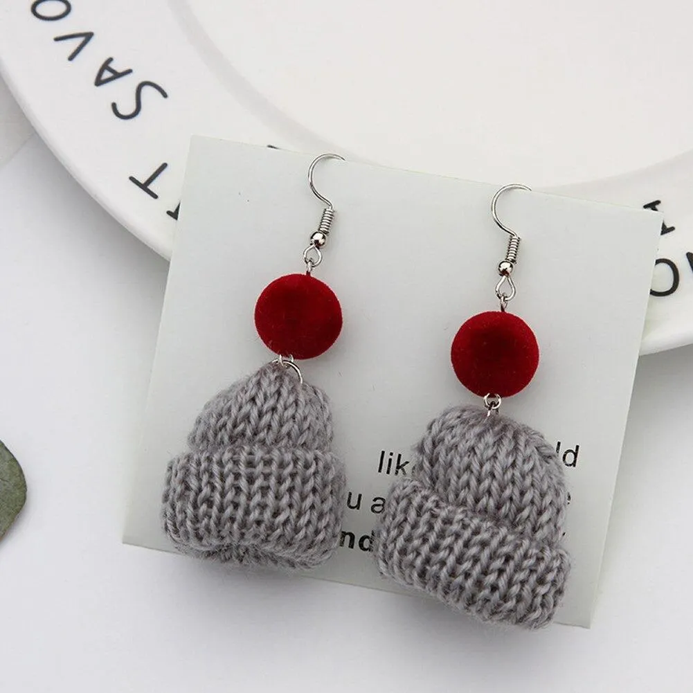 Handmade Winter Knitted Beanie Dangling Earrings