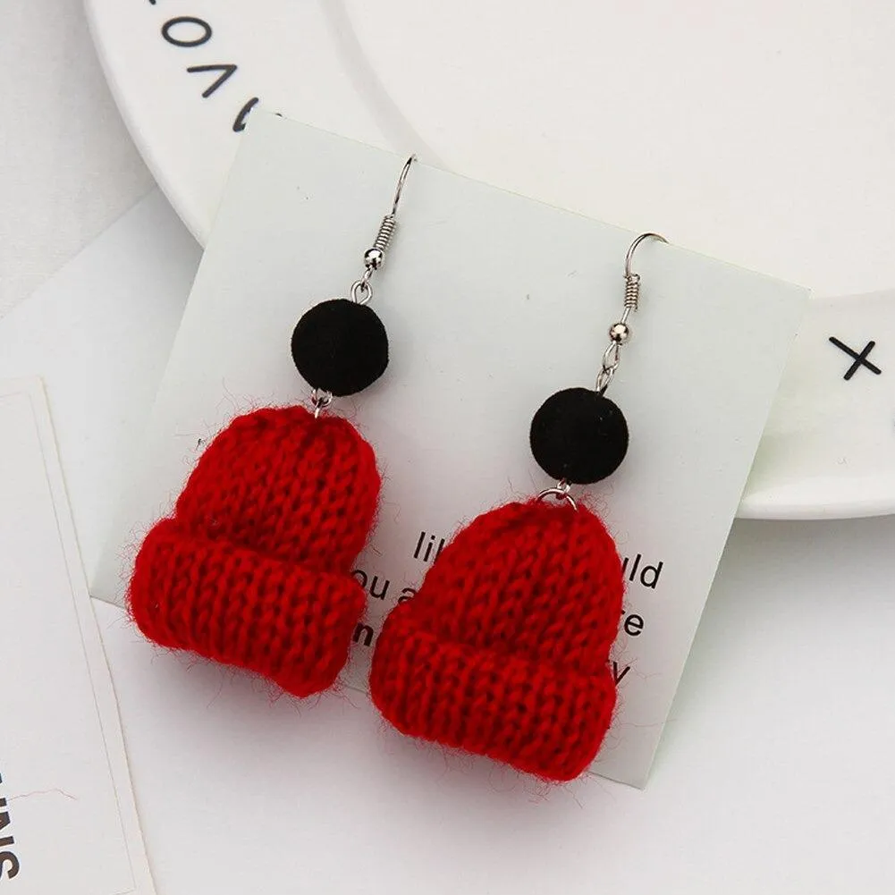 Handmade Winter Knitted Beanie Dangling Earrings