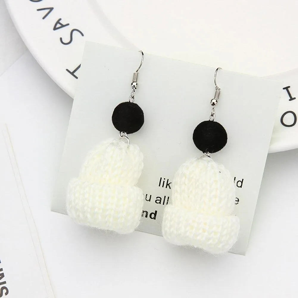 Handmade Winter Knitted Beanie Dangling Earrings