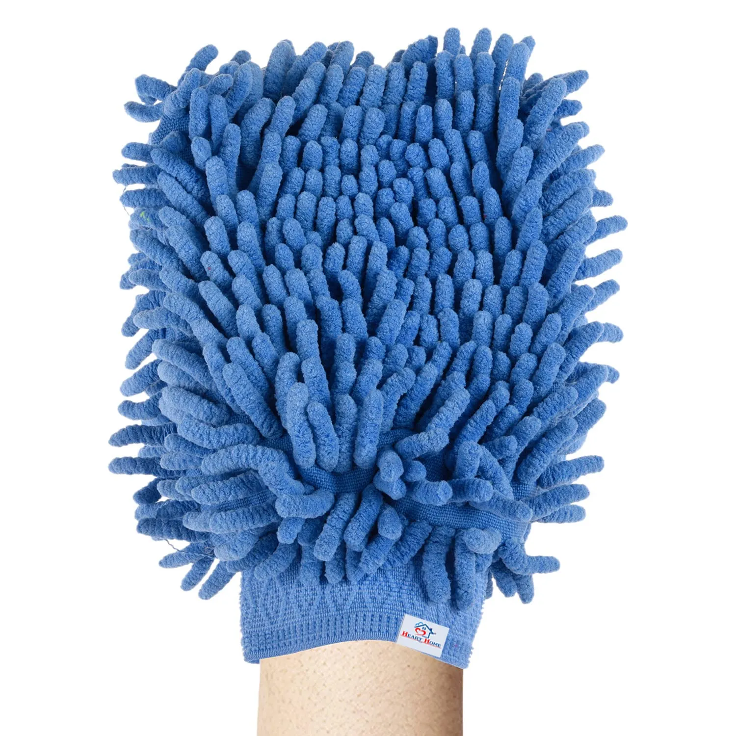 Heart Home Chenille Mitts|Microfiber Cleaning Gloves|Inside Waterproof Cloth Gloves|100 Gram Weighted Hand Duster|Chenille Gloves for Car|Glass|Pack of 2 (Blue)