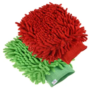 Heart Home Chenille Mitts|Microfiber Cleaning Gloves|Inside Waterproof Cloth Gloves|100 Gram Weighted Hand Duster|Chenille Gloves for Car|Glass|Pack of 2 (Red & Green)