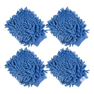 Heart Home Chenille Mitts|Microfiber Cleaning Gloves|Inside Waterproof Cloth Gloves|100 Gram Weighted Hand Duster|Chenille Gloves for Car|Glass|Pack of 4 (Blue)