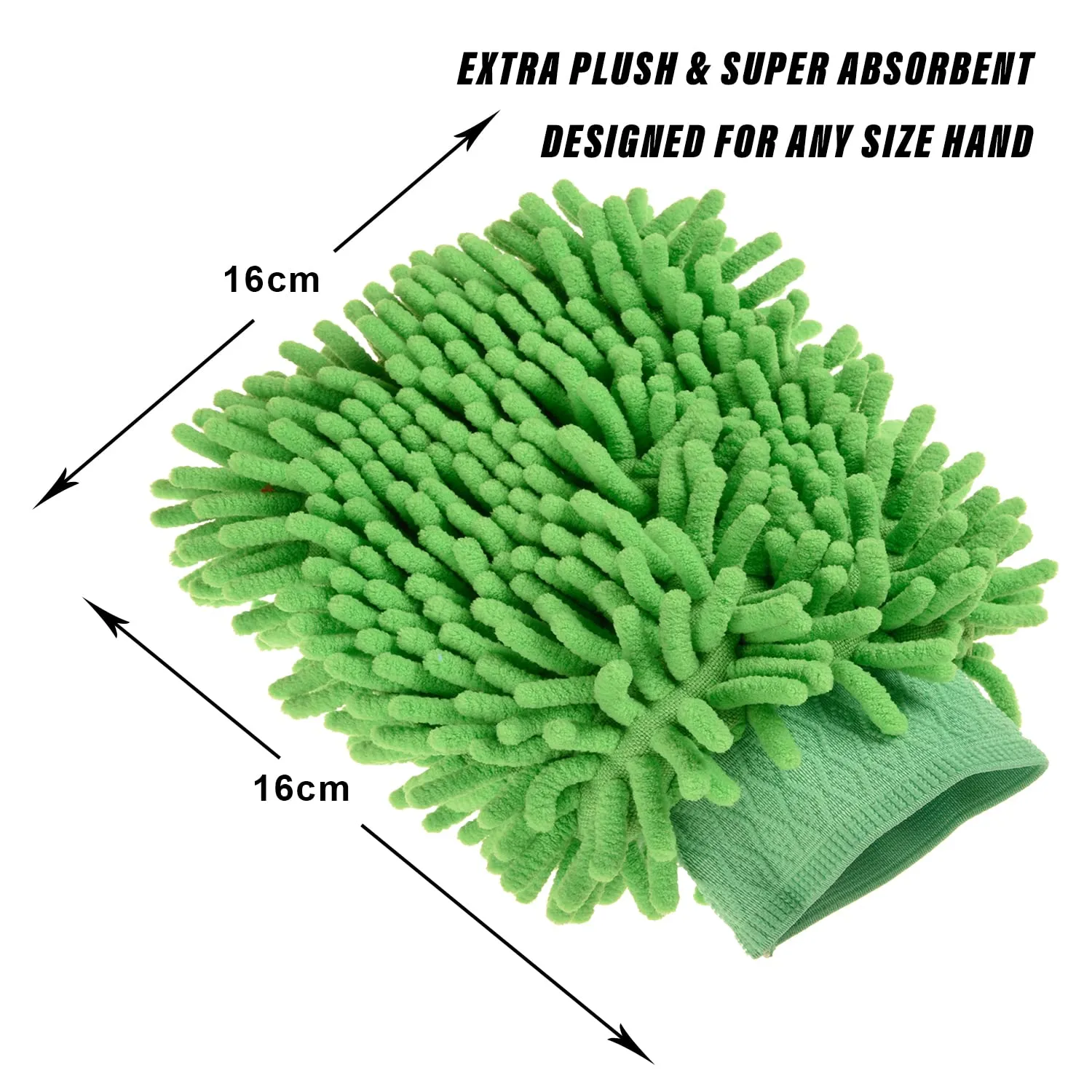 Heart Home Chenille Mitts|Microfiber Cleaning Gloves|Inside Waterproof Cloth Gloves|100 Gram Weighted Hand Duster|Hand Chenille Gloves for Car|Glass (Green)