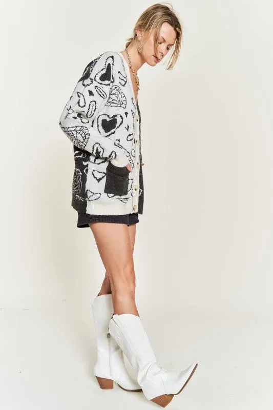 Heart paisley and Color block cardigan