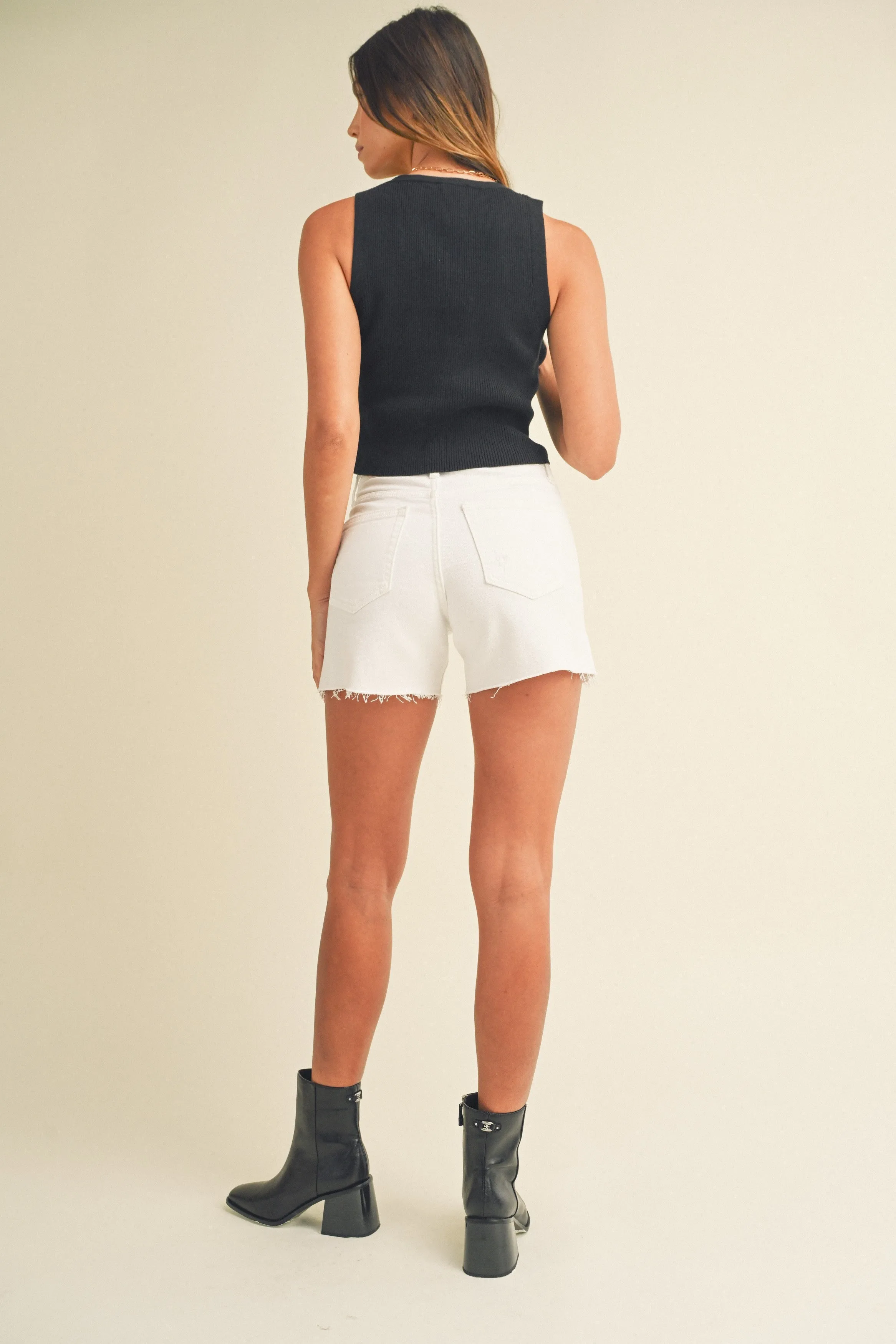 High Rise White SIDE SLIT SHORTS