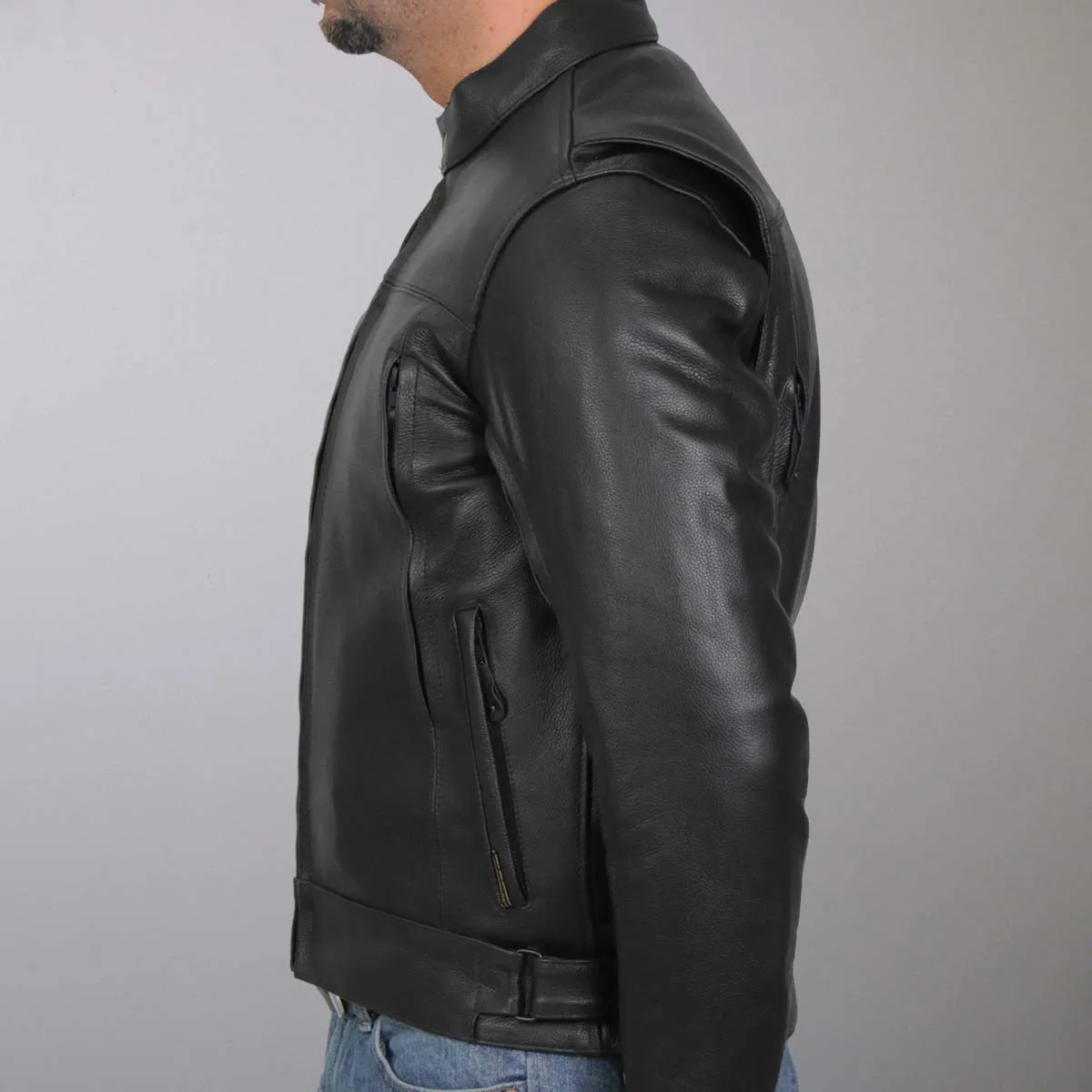 Hot Leathers JKM1021 Men's Black Leather Vented Scooter Jacket with Conceal and Carry Pockets