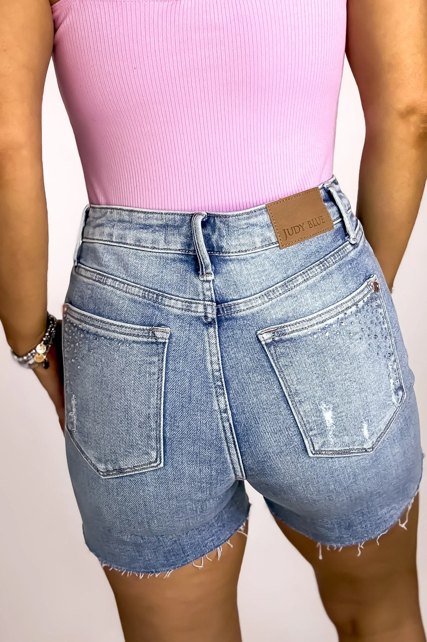 Judy Blue Full Size High Waist Rhinestone Decor Denim Shorts