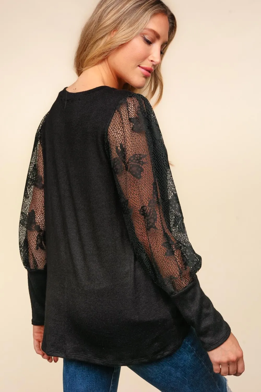 Lace Sleeve Hacci Sweater Top